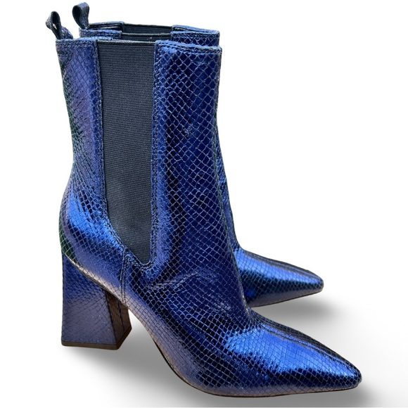 🎩🗝️NWOB $219 Marc Fisher LTD Blue Metallic Leather Boots - Picture 7 of 15